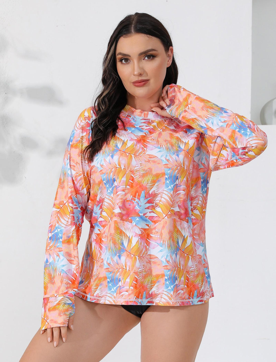 Sea Spark Plus Size Long Sleeve Rash Guard Shirts with Thumb Holes