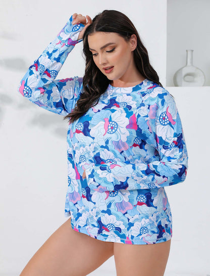Sea Spark Plus Size Long Sleeve Rash Guard Shirts with Thumb Holes