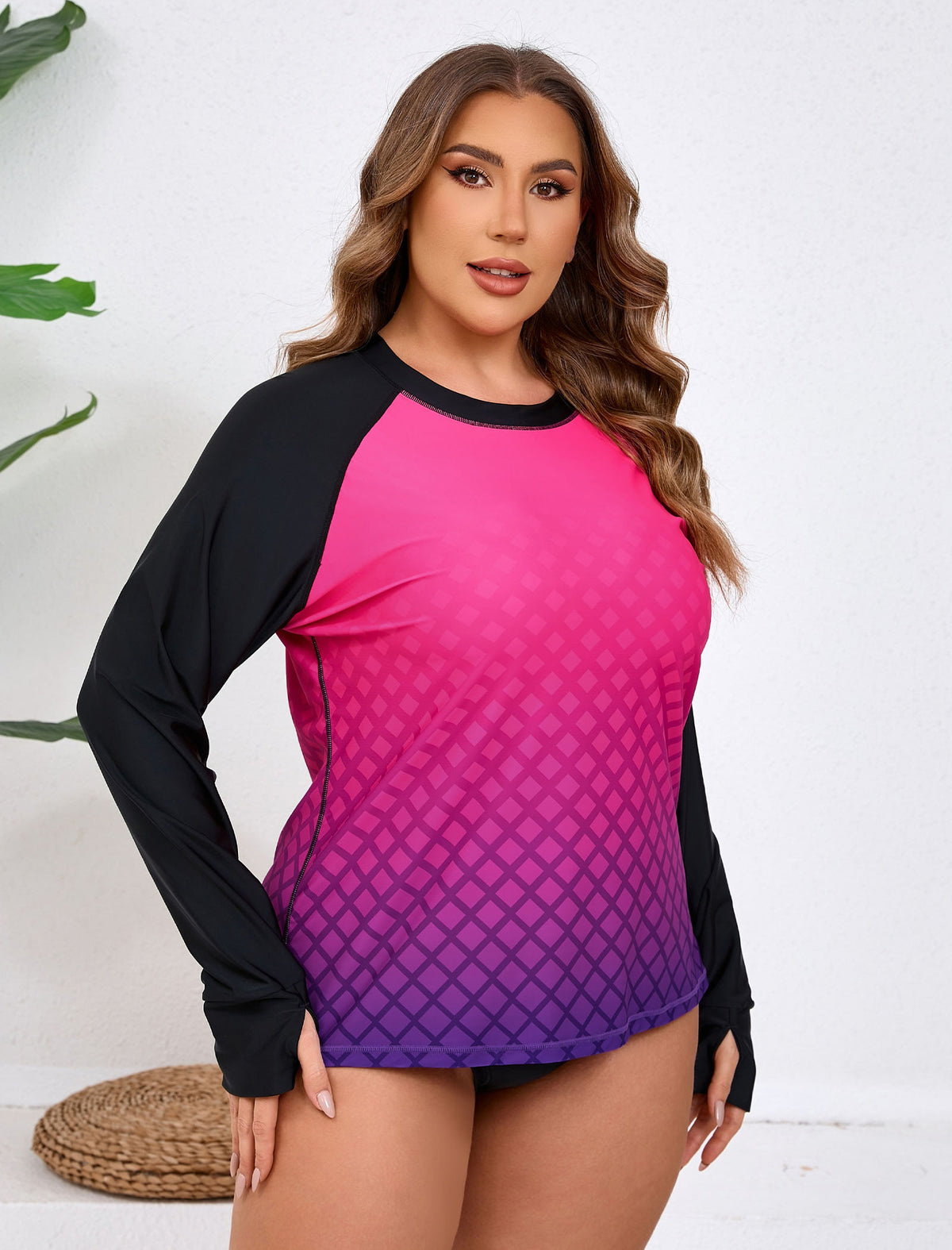 Sea Spark Plus Size Long Sleeve Rash Guard Shirts with Thumb Holes