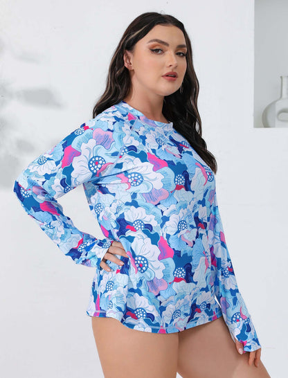 Sea Spark Plus Size Long Sleeve Rash Guard Shirts with Thumb Holes