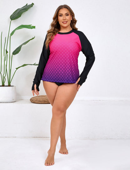 Sea Spark Plus Size Long Sleeve Rash Guard Shirts with Thumb Holes