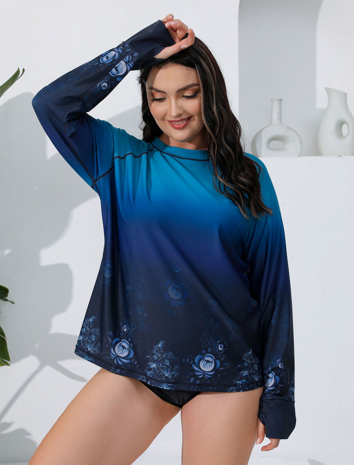 Sea Spark Plus Size Long Sleeve Rash Guard Shirts with Thumb Holes