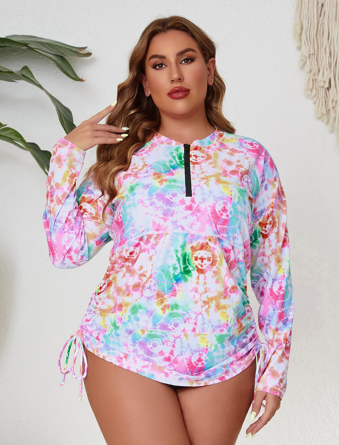 Halcurt Damen Plus Size Langarm-Rashguard-Badeanzug-Top