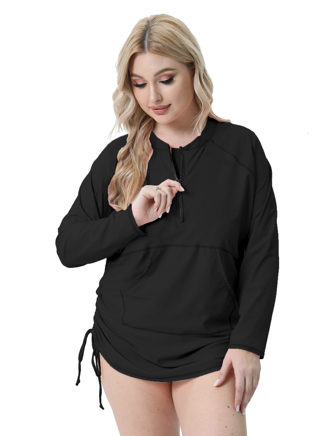 Halcurt Damen Plus Size Langarm-Rashguard-Badeanzug-Top