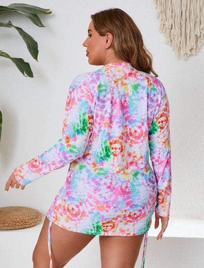 Sunny Escape Plus Size Drawstring Rash Guard Shirts with Front Pockets