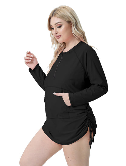 Haut de maillot de bain anti-UV à manches longues Halcurt pour femmes rondes