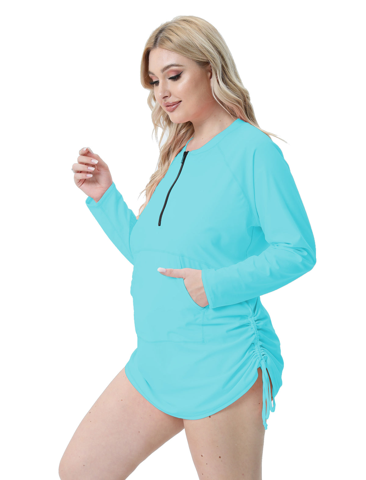 Halcurt Damen Plus Size Langarm-Rashguard-Badeanzug-Top
