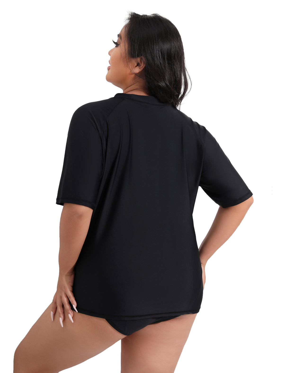 Haut de maillot de bain anti-UV à manches courtes pour femmes rondes Halcurt
