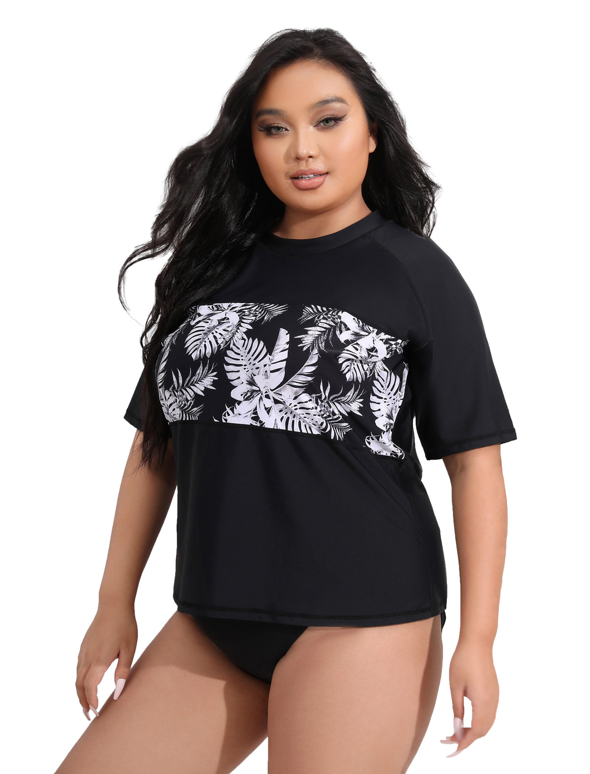 Haut de maillot de bain anti-UV à manches courtes pour femmes rondes Halcurt
