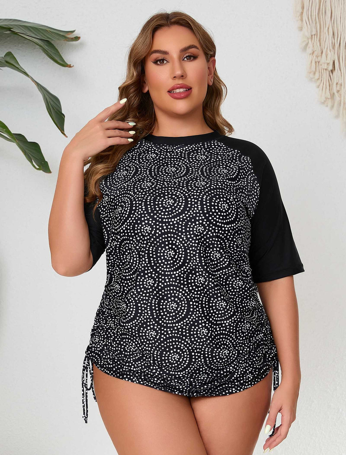 Blissful Shore Plus Size Adjustable Drawstring Rash Guard Shirts
