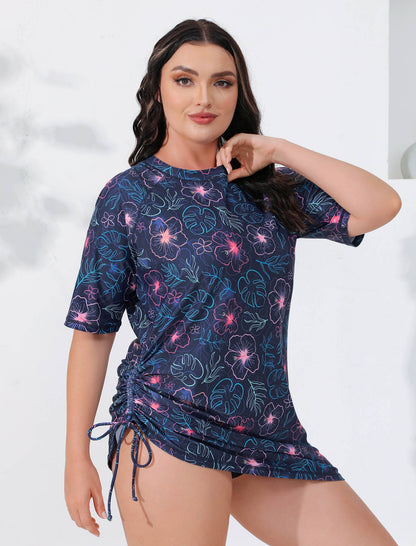 Blissful Shore Plus Size Adjustable Drawstring Rash Guard Shirts