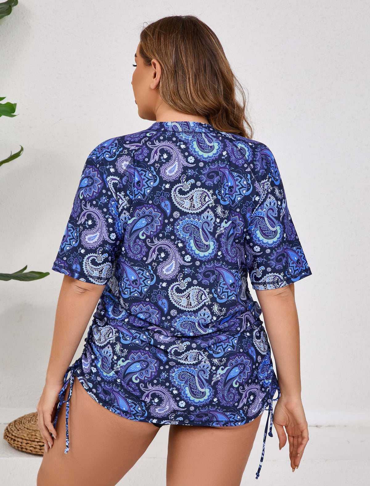 Coral Dawn Plus Size Half Zip Adustablie Drawstring Rash Guard Shirts