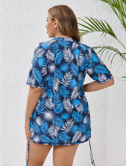 Coral Dawn Plus Size Half Zip Adustablie Drawstring Rash Guard Shirts