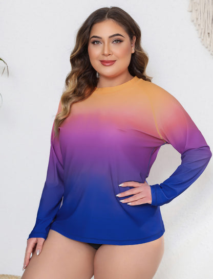 Sandy Whisper Plus Size Long Sleeve Rash Guard Shirts