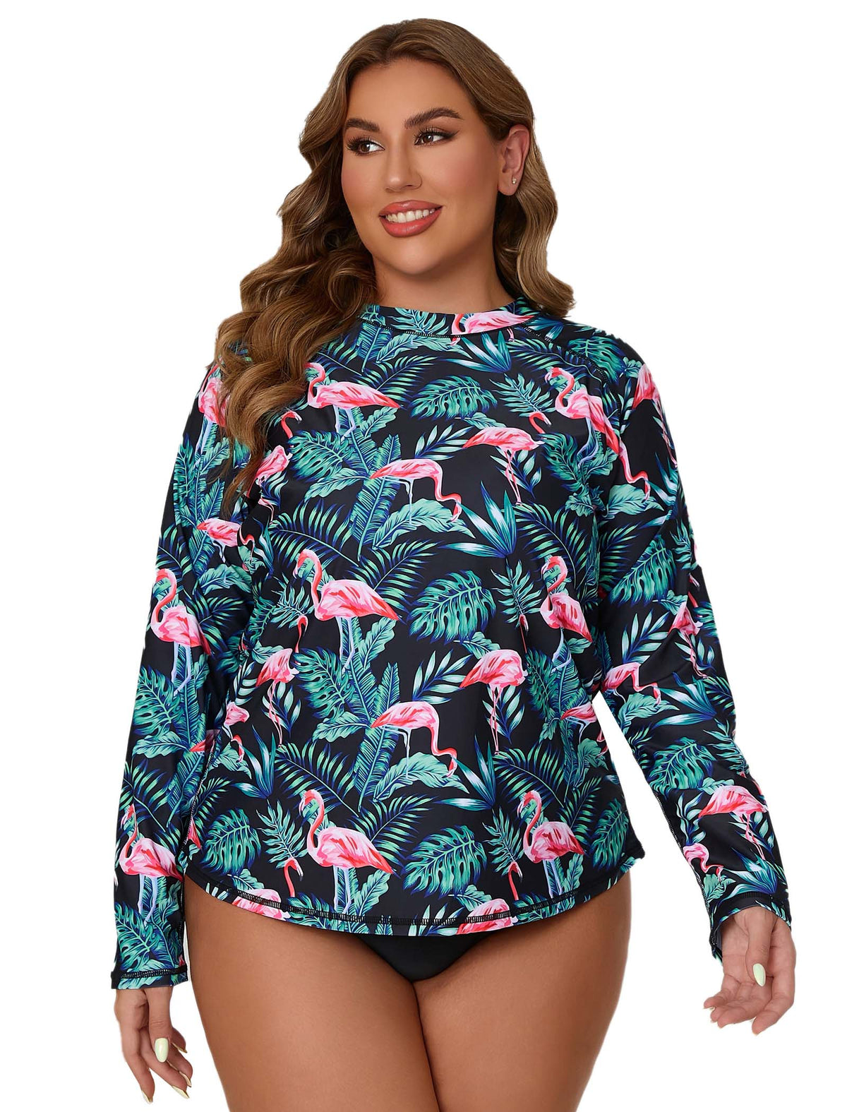 Halcurt Damen Plus Size Langarm-Rashguard-Badeanzug-Top