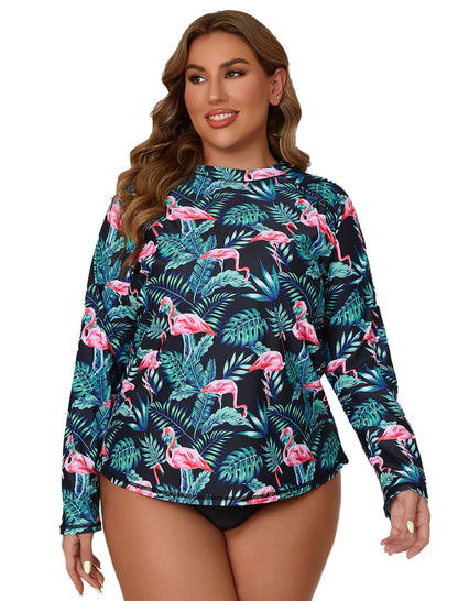 Halcurt Damen Plus Size Langarm-Rashguard-Badeanzug-Top