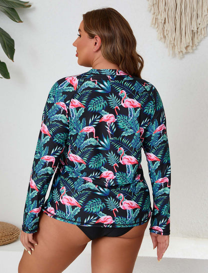 Halcurt Damen Plus Size Langarm-Rashguard-Badeanzug-Top