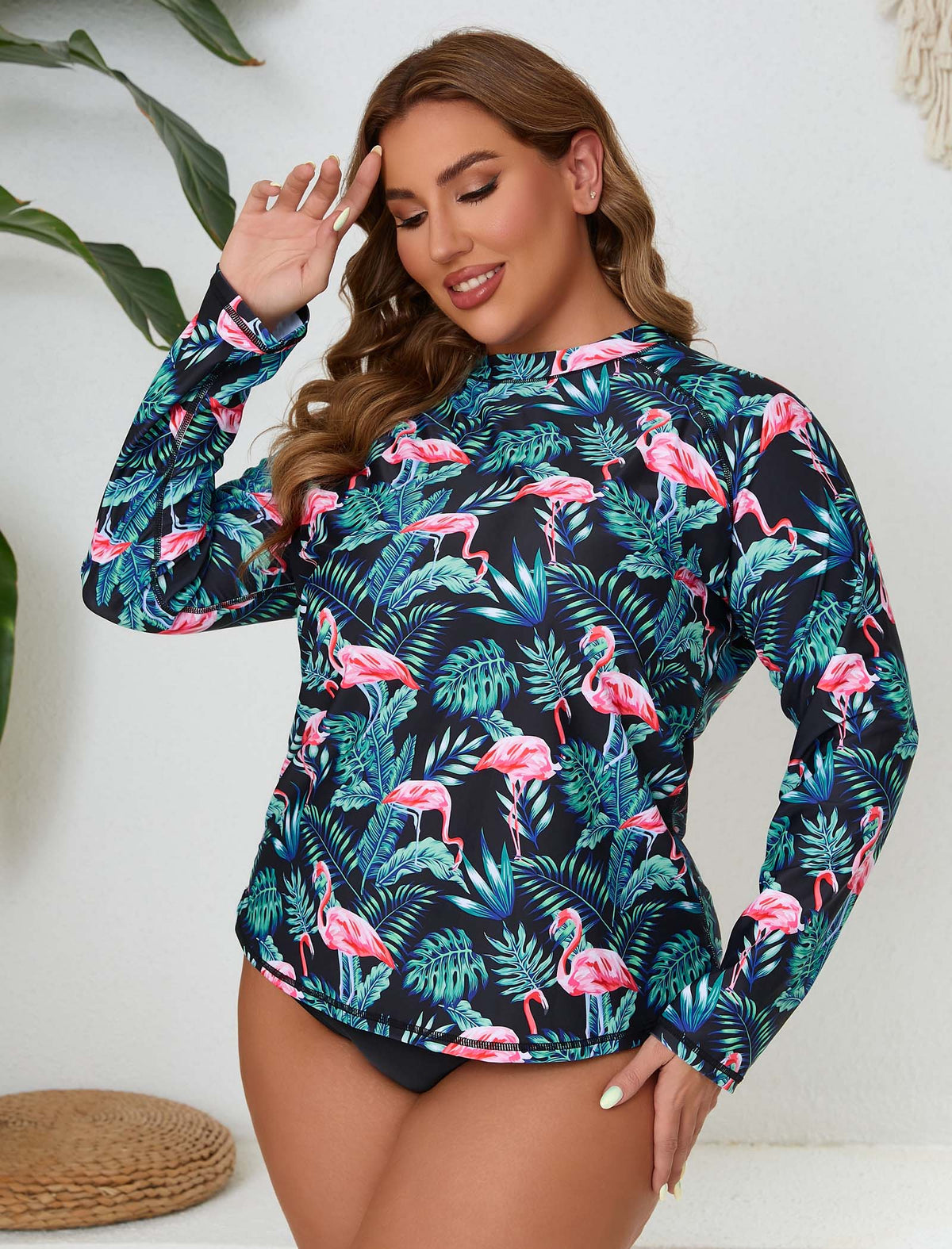 Halcurt Damen Plus Size Langarm-Rashguard-Badeanzug-Top