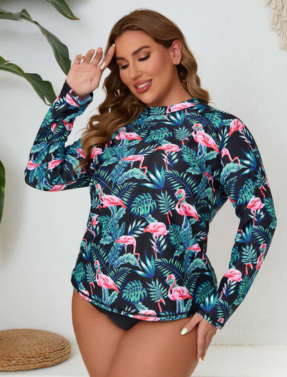Halcurt Damen Plus Size Langarm-Rashguard-Badeanzug-Top