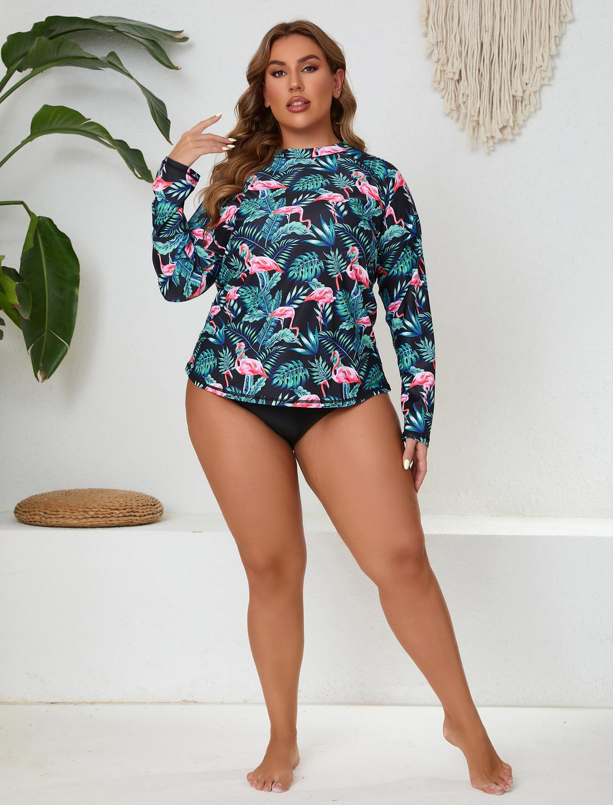 Halcurt Damen Plus Size Langarm-Rashguard-Badeanzug-Top