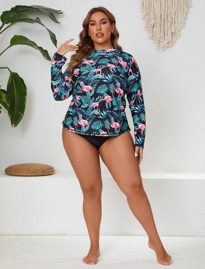 Halcurt Damen Plus Size Langarm-Rashguard-Badeanzug-Top