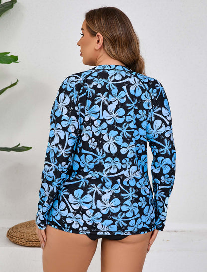 Halcurt Damen Plus Size Langarm-Rashguard-Badeanzug-Top