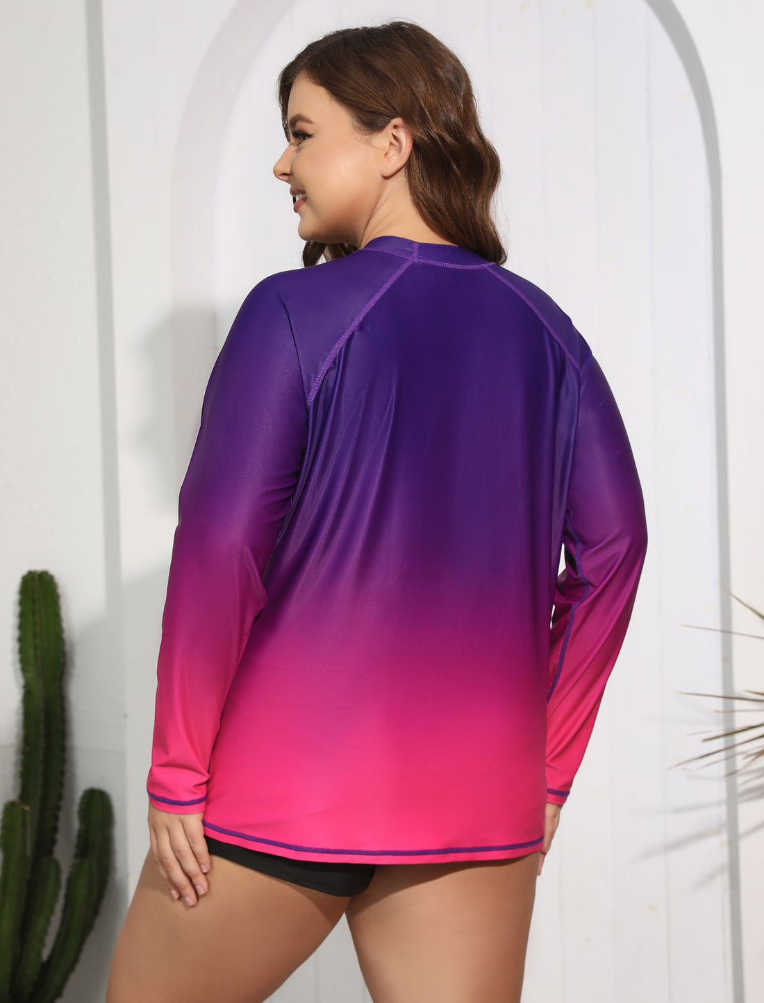 Sandy Whisper Plus Size Long Sleeve Rash Guard Shirts