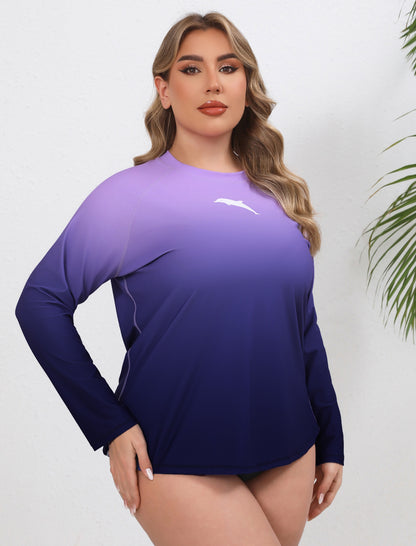 Sandy Whisper Plus Size Long Sleeve Rash Guard Shirts