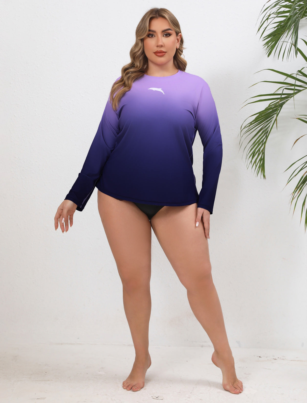 Sandy Whisper Plus Size Long Sleeve Rash Guard Shirts