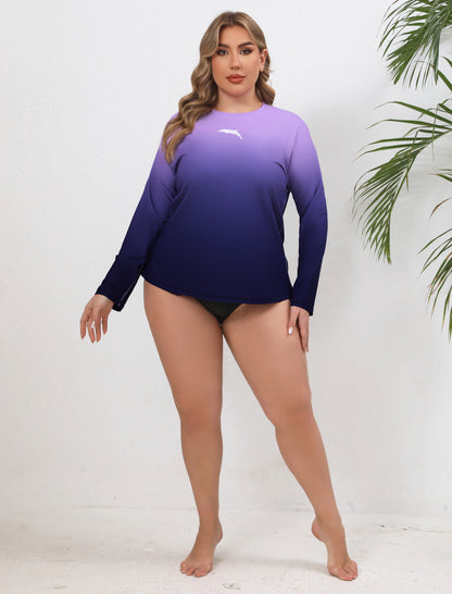 Sandy Whisper Plus Size Long Sleeve Rash Guard Shirts