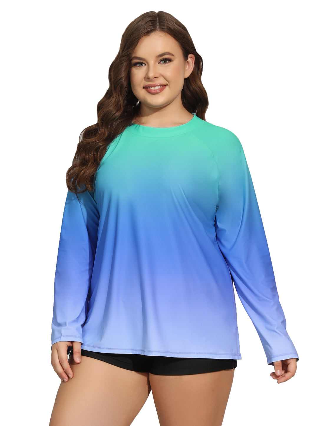 Sandy Whisper Plus Size Long Sleeve Rash Guard Shirts