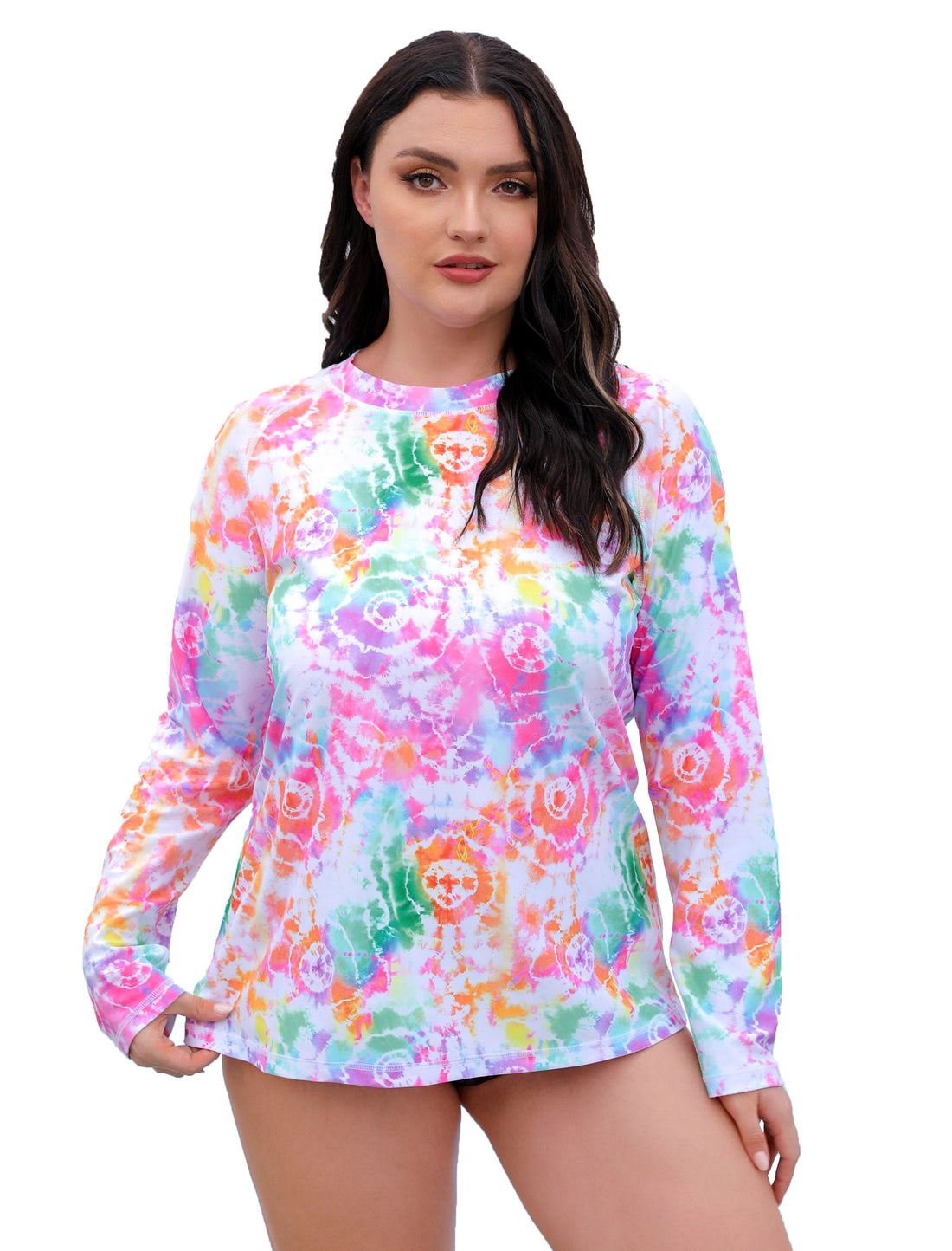 Sandy Whisper Plus Size Long Sleeve Rash Guard Shirts