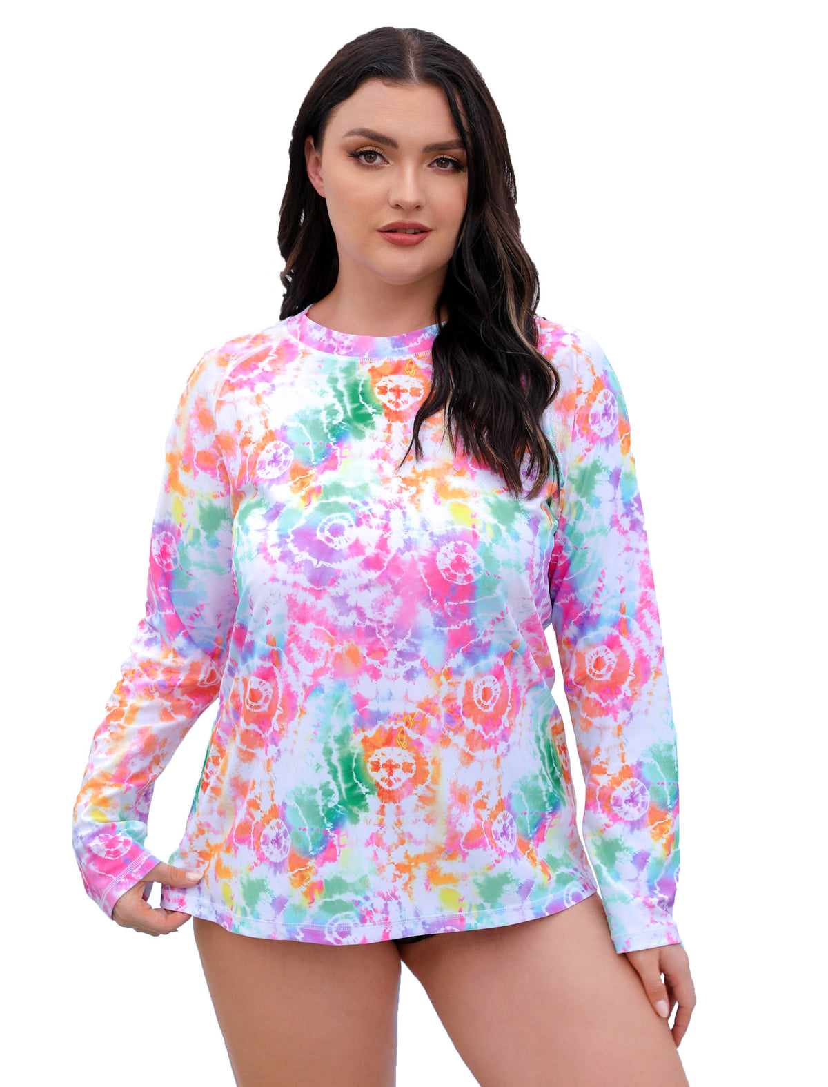 Sandy Whisper Plus Size Long Sleeve Rash Guard Shirts
