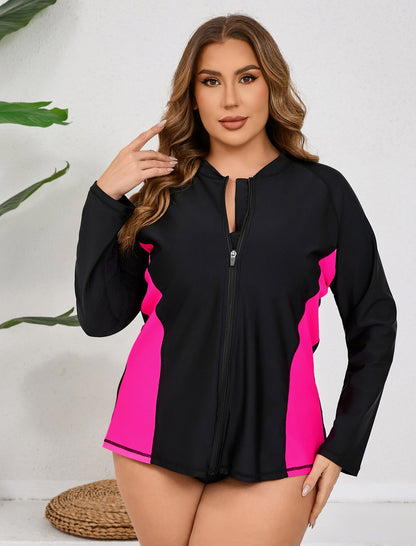 Breeze Kiss Full Zip Plus Size Long Sleeve Rash Guard Shirts