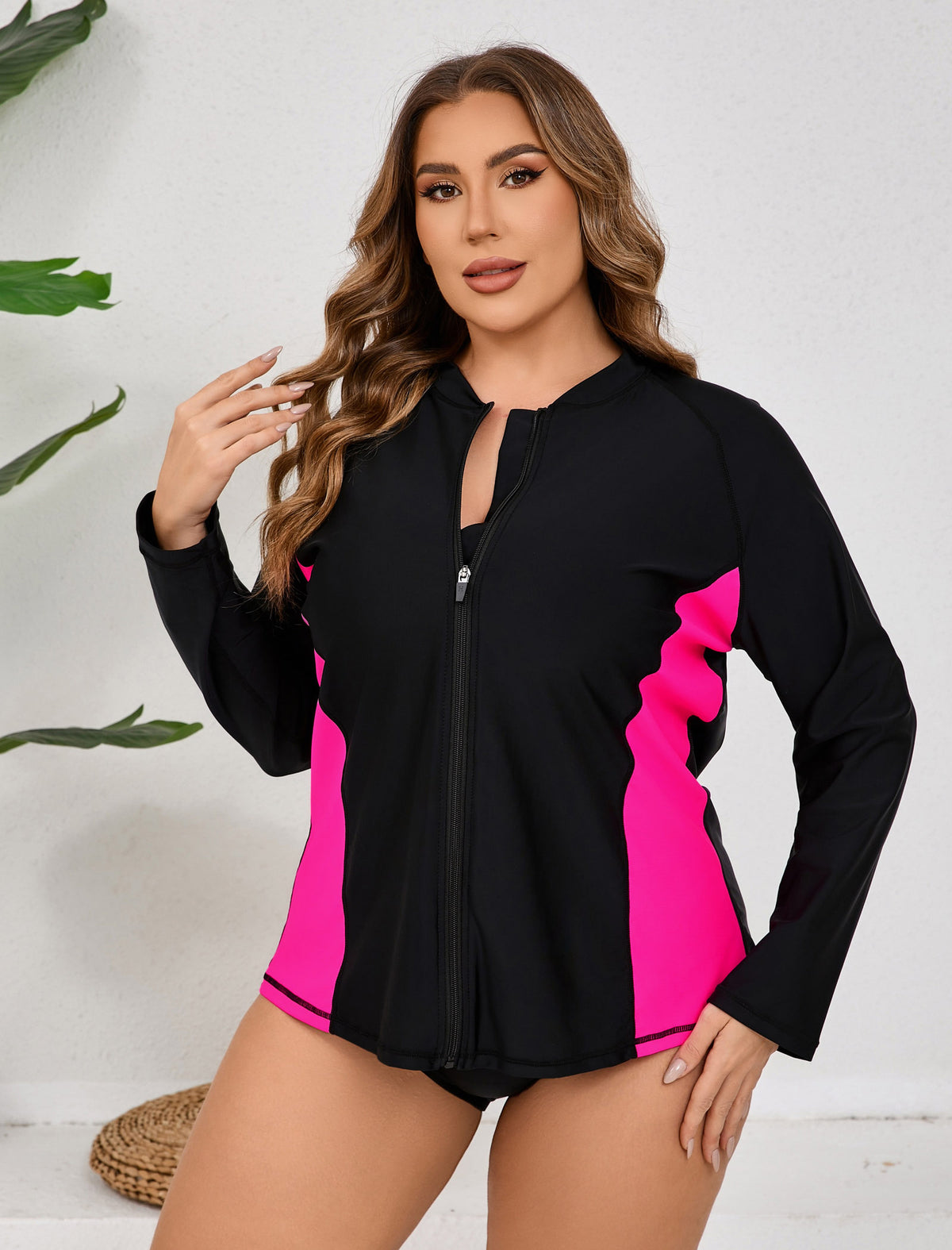 Breeze Kiss Full Zip Plus Size Long Sleeve Rash Guard Shirts