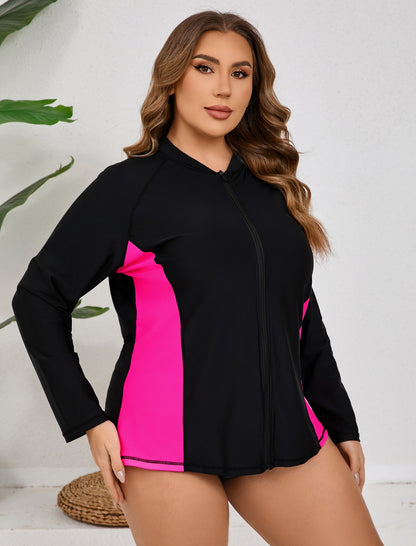 Breeze Kiss Full Zip Plus Size Long Sleeve Rash Guard Shirts