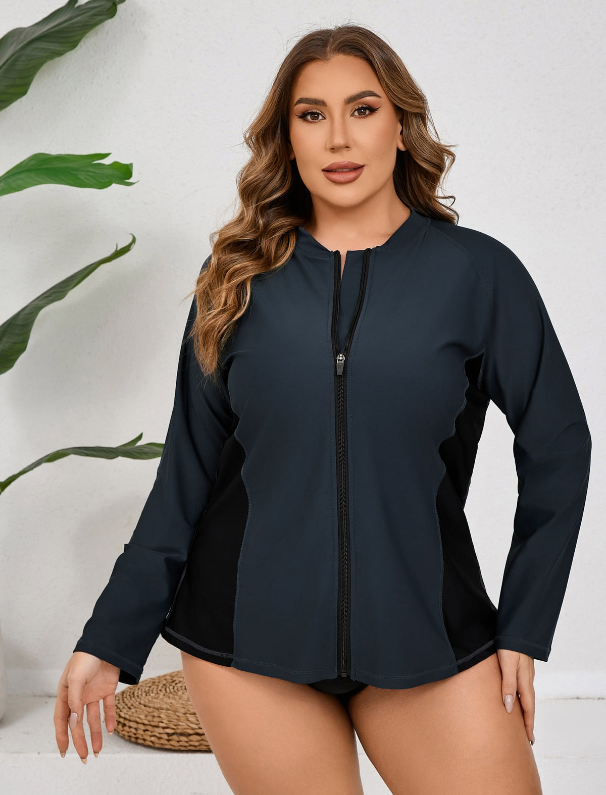 Breeze Kiss Full Zip Plus Size Long Sleeve Rash Guard Shirts