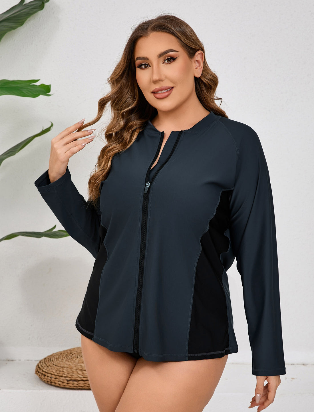 Breeze Kiss Full Zip Plus Size Long Sleeve Rash Guard Shirts