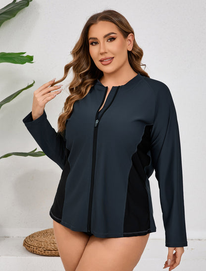 Breeze Kiss Full Zip Plus Size Long Sleeve Rash Guard Shirts