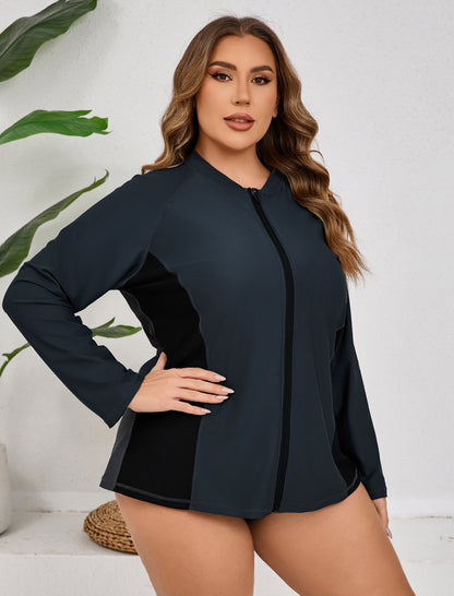 Breeze Kiss Full Zip Plus Size Long Sleeve Rash Guard Shirts