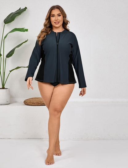 Breeze Kiss Full Zip Plus Size Long Sleeve Rash Guard Shirts
