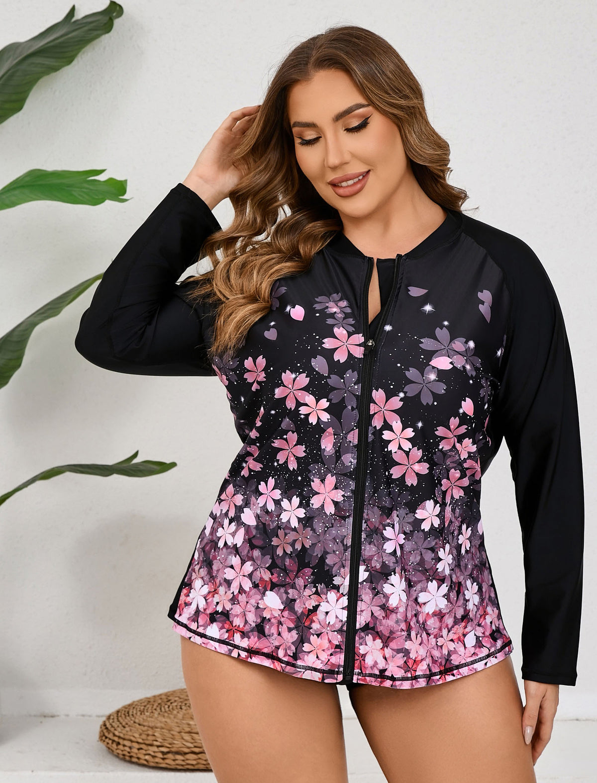 Breeze Kiss Plus Size Full Zip Long Sleeve Rash Guard Shirts