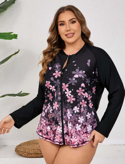 Breeze Kiss Plus Size Full Zip Long Sleeve Rash Guard Shirts