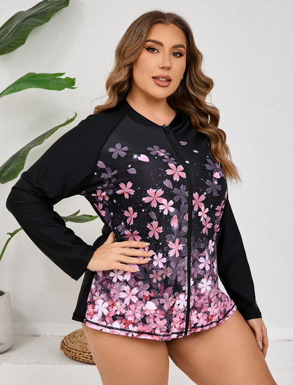 Breeze Kiss Plus Size Full Zip Long Sleeve Rash Guard Shirts