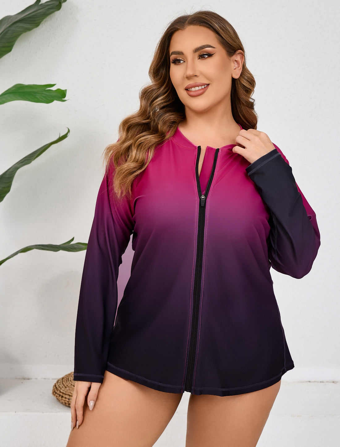 Haut de maillot de bain Halcurt pour femme grande taille, manches longues, fermeture éclair intégrale
