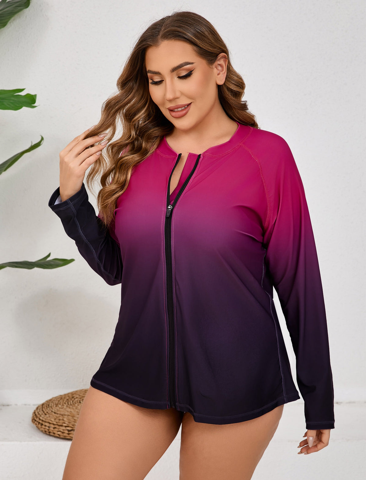 Haut de maillot de bain Halcurt pour femme grande taille, manches longues, fermeture éclair intégrale