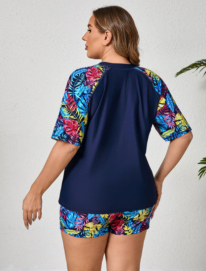 Comfort Meets Curve Plus Size Two Piece Rash Guard Sets Loose Fit