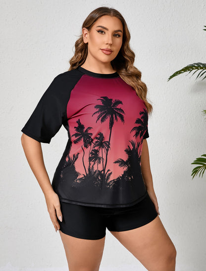 Comfort Meets Curve Plus Size Two Piece Rash Guard Sets Loose Fit