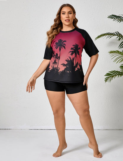 Comfort Meets Curve Plus Size Two Piece Rash Guard Sets Loose Fit