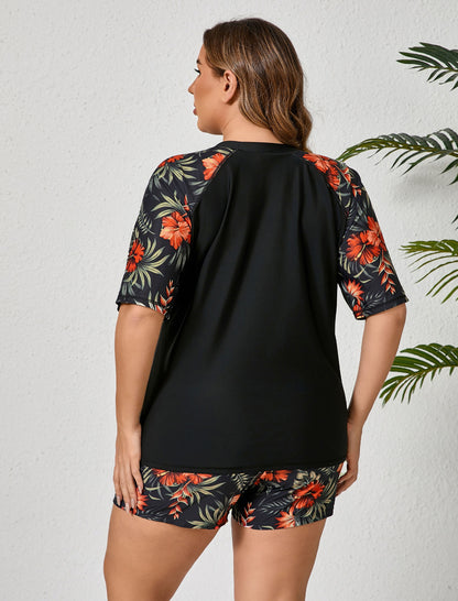 Comfort Meets Curve Plus Size Two Piece Rash Guard Sets Loose Fit